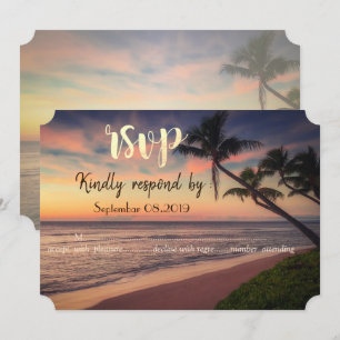 Invitation Mariage sur la plage au coucher du soleil, Palms