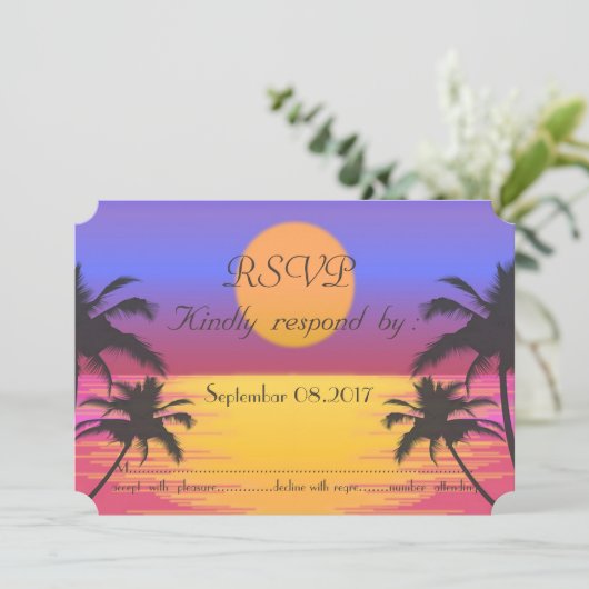 Invitation Mariage sur la Plage au Coucher du Soleil  RSVP (Debout devant)