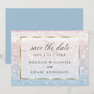 Invitation Mariage sur la plage aux eaux scintillantes rose 