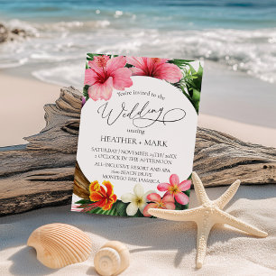 Invitation Mariage sur la plage aux fleurs tropicales 