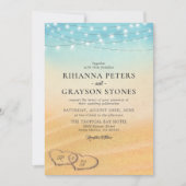 Invitation Mariage sur la plage avec cœur sur le rivage (Devant)