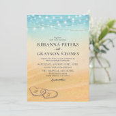 Invitation Mariage sur la plage avec cœur sur le rivage (Debout devant)