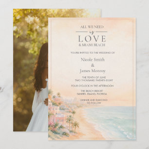 Invitation Mariage sur la plage avec photo de Miami Beach et 