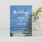 Invitation Mariage sur la plage avec pin maritime (Debout devant)