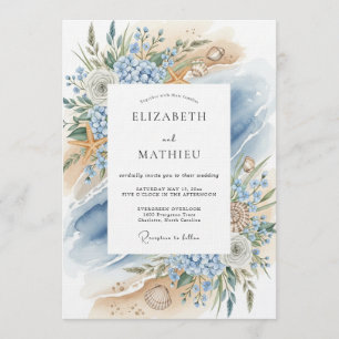 Invitation Mariage sur la plage Blue Coastal Bloom