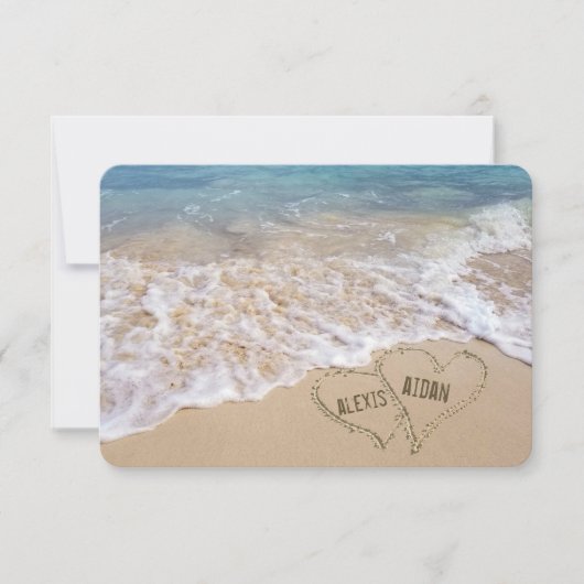 Invitation Mariage sur la Plage Coeurs RSVP (Devant)