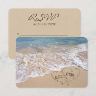 Invitation Mariage sur la Plage Coeurs RSVP