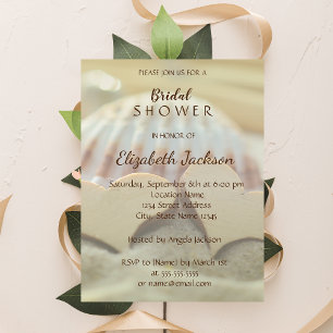 Invitation Mariage sur la Plage, ,Coquillage,Cœurs en Bois En