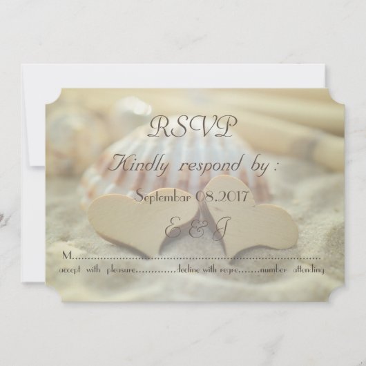 Invitation Mariage sur la Plage,Coquillage,Cœurs en Bois   RS (Devant)