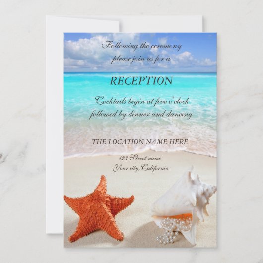 Invitation Mariage sur la Plage Coquillages  Réception (Devant)