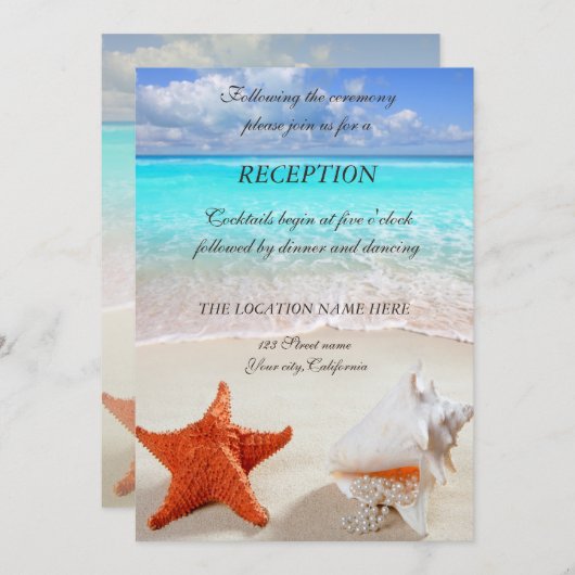 Invitation Mariage sur la Plage Coquillages  Réception (Devant / Derrière)