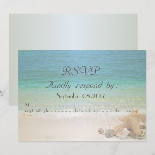 Invitation Mariage sur la Plage Coquillages RSVP (Devant / Derrière)