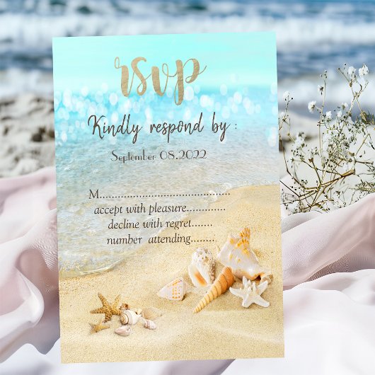 Invitation Mariage sur la plage Coquillages Sable RSVP  
