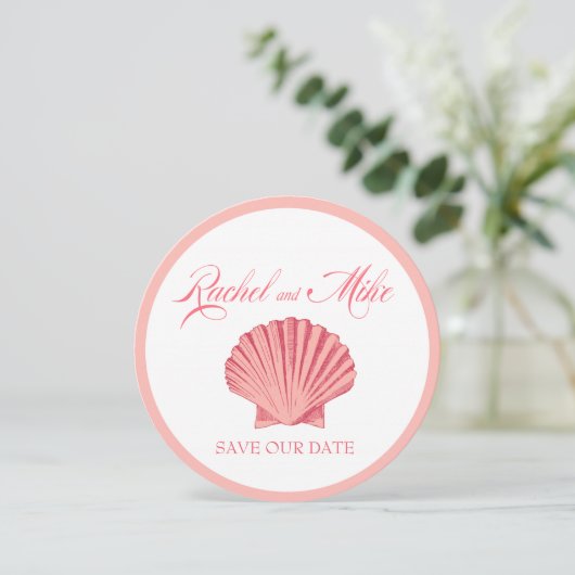 Invitation Mariage sur la plage coquille Saint-Jacques | rose (Debout devant)