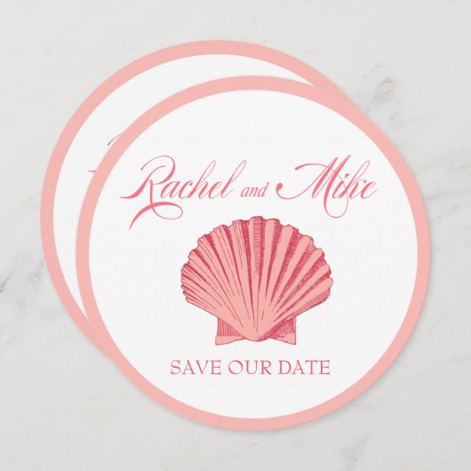 Invitation Mariage sur la plage coquille Saint-Jacques | rose (Devant / Derrière)