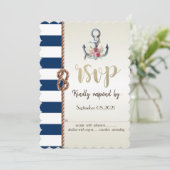 Invitation Mariage sur la plage Corde Navy, rayé  RSVP   (Debout devant)