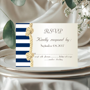 Invitation Mariage sur la Plage, Corde Navy, Rayures Coquilla