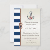 Invitation Mariage sur la Plage Corde Navy,Réception Rayée (Devant)