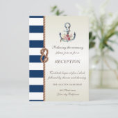 Invitation Mariage sur la Plage Corde Navy,Réception Rayée (Debout devant)