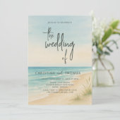 Invitation Mariage sur la plage côtière à l'aquarelle (Debout devant)