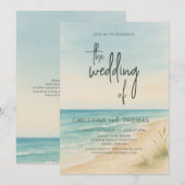 Invitation Mariage sur la plage côtière à l'aquarelle (Devant / Derrière)