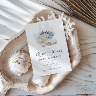 Invitation Mariage sur la plage côtière coquillage bleu
