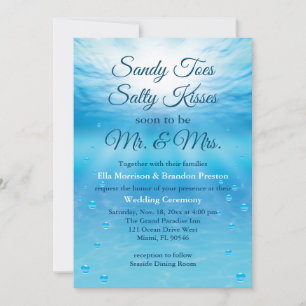 Invitation Mariage sur la plage de Baisers salés de sable sou
