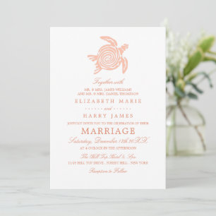 Invitation Mariage sur la plage de corail mou et de tortue ma