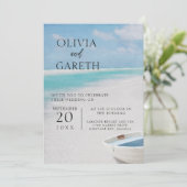 Invitation mariage sur la plage de couleur de l'eau (Debout devant)