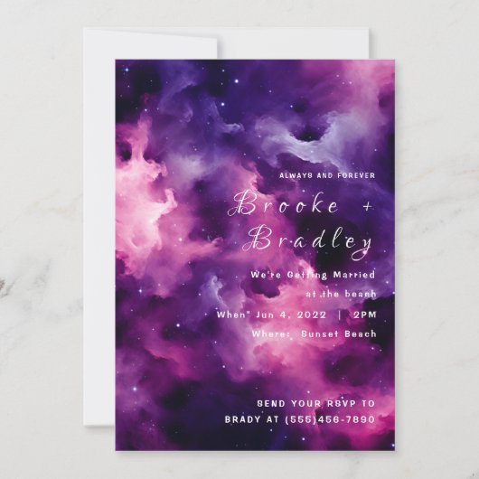 Invitation Mariage sur la plage de la nébuleuse pourpre (Devant)