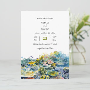 Invitation Mariage sur la plage de récif corallien aux poisso