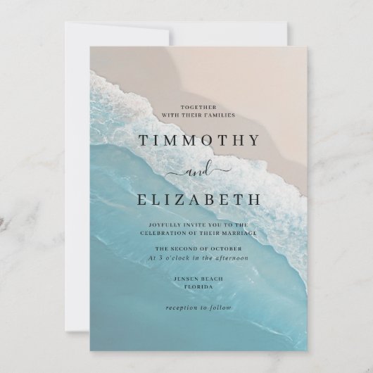 Invitation Mariage sur la Plage de Sable Océan Bleu (Devant)