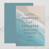 Invitation Mariage sur la Plage de Sable Océan Bleu (Devant / Derrière)