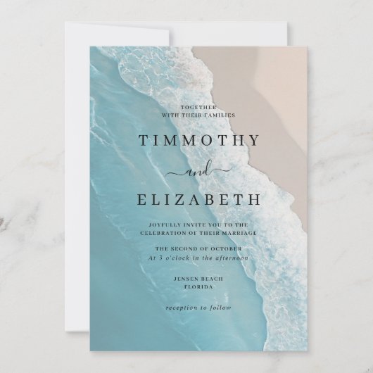 Invitation Mariage sur la Plage de Sable Océanique (Devant)