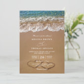 Invitation Mariage sur la plage d'été avec QR Code Cœurs dans (Debout devant)