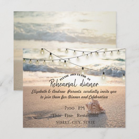 Invitation Mariage sur la Plage, Dîner de Répétition aux Lumi (Devant / Derrière)