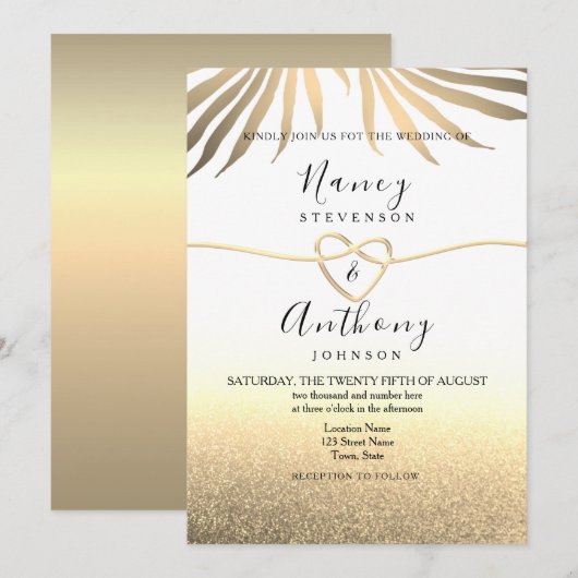 Invitation Mariage sur la plage d'or (Devant / Derrière)