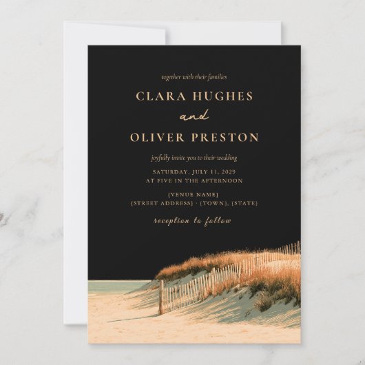 Invitation Mariage sur la plage dorée de Cape Cod Bayside Dun (Devant)