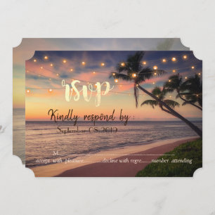 Invitation Mariage sur la plage du coucher du soleil, Palmier