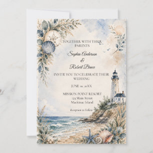 Invitation Mariage sur la plage du phare côtier de Nantucket