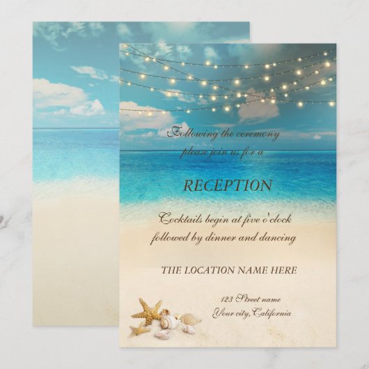 Invitation Mariage sur la plage Éclairage Coquillages Récepti (Devant / Derrière)