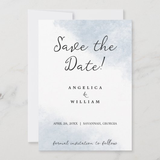 INVITATION MARIAGE SUR LA PLAGE ENREGISTREZ LA DATE BLEU PÂL (Devant)