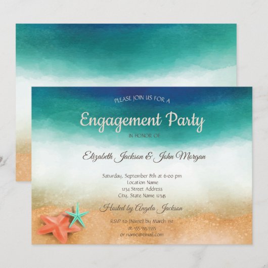 Invitation Mariage sur la Plage, Fiançailles avec une Étoile (Devant / Derrière)