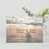 Invitation Mariage sur la plage, Lumières à cordes, Sable, Co (Debout devant)