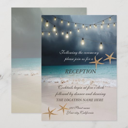 Invitation Mariage sur la Plage, Lumières de Corde des Étoile (Devant / Derrière)