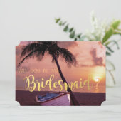 Invitation Mariage sur la plage, Palmier, Coucher du soleil,  (Debout devant)