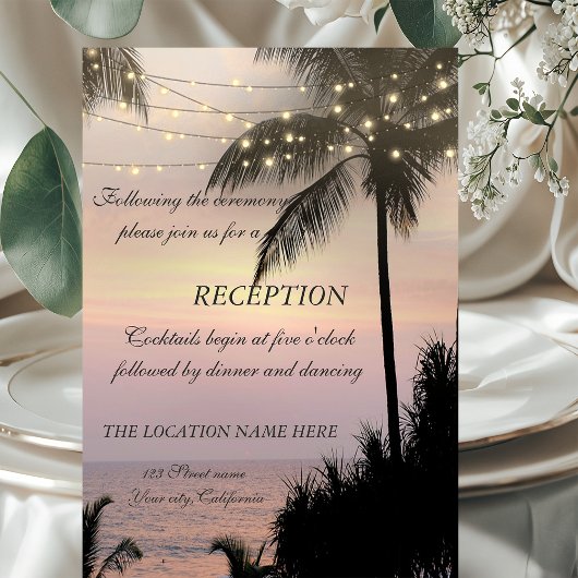 Invitation Mariage sur la plage Palmiers Coucher de soleil  R