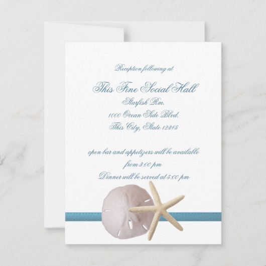 Invitation Mariage sur la Plage Réception Dollar de Sable et (Devant)