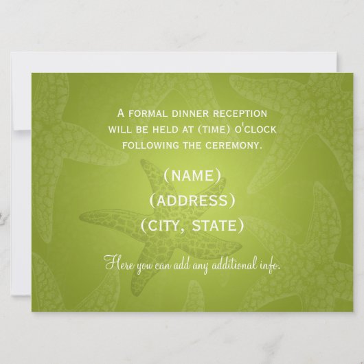Invitation Mariage sur la Plage Réception Étoile de Mer Vert (Dos)