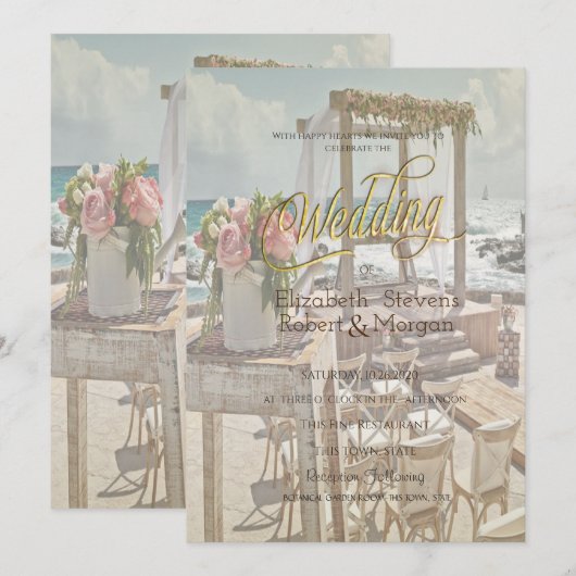 Invitation Mariage sur la Plage Rétro Arch (Devant / Derrière)